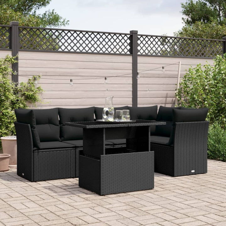 sofasæt til haven 6 dele med hynder polyrattan sort