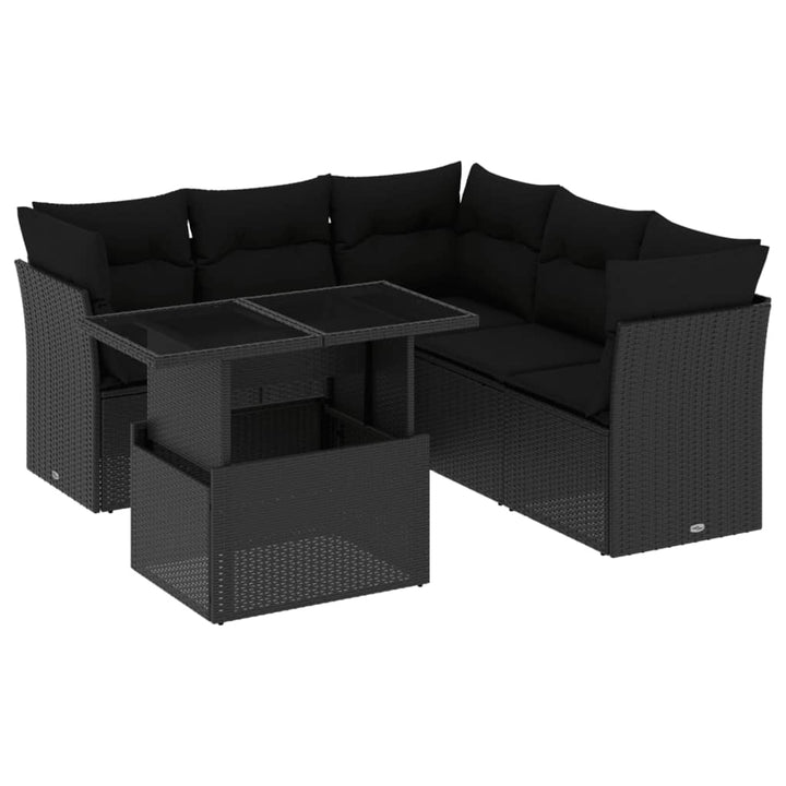 sofasæt til haven 6 dele med hynder polyrattan sort