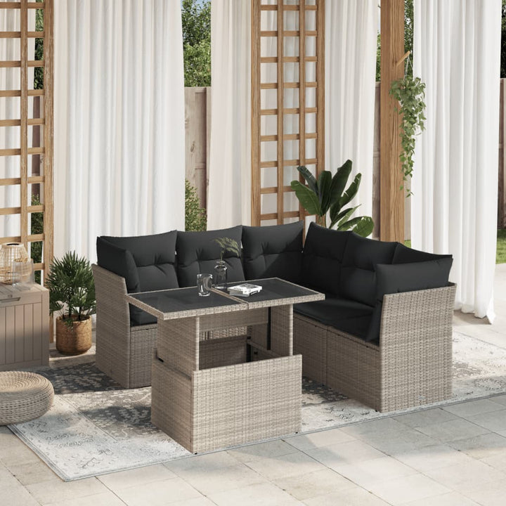 sofasæt til haven 6 dele med hynder polyrattan lysegrå