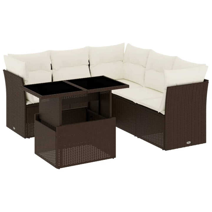 sofasæt til haven 6 dele med hynder polyrattan brun