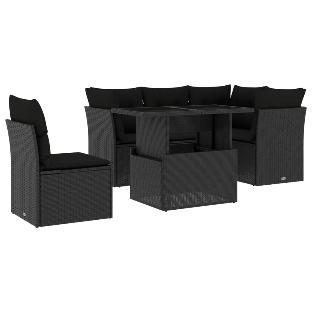 sofasæt til haven 6 dele med hynder polyrattan sort