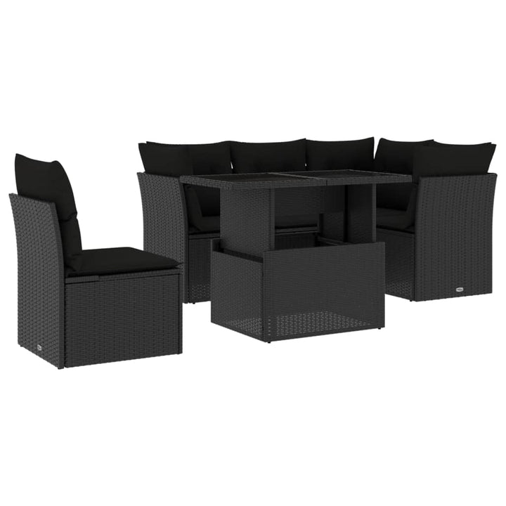 sofasæt til haven 6 dele med hynder polyrattan sort