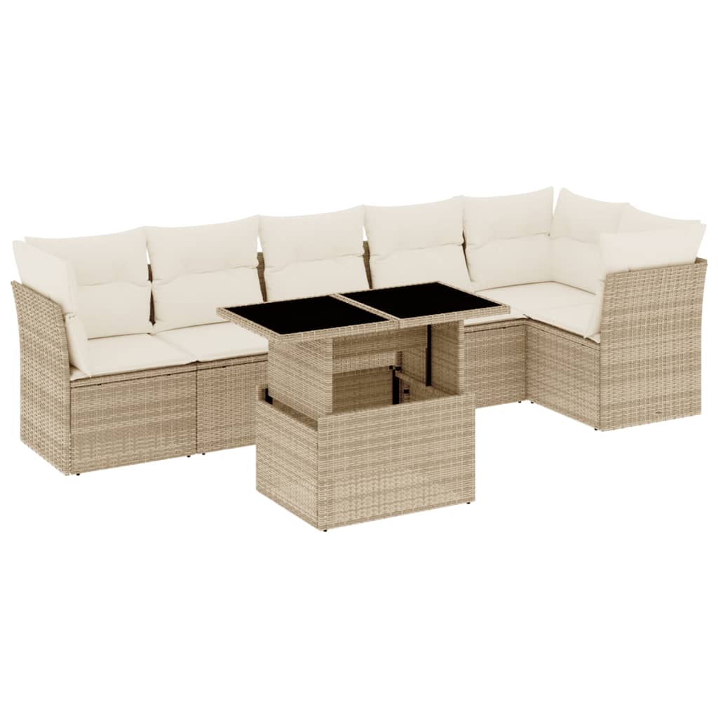 sofasæt til haven 7 dele med hynder polyrattan beige