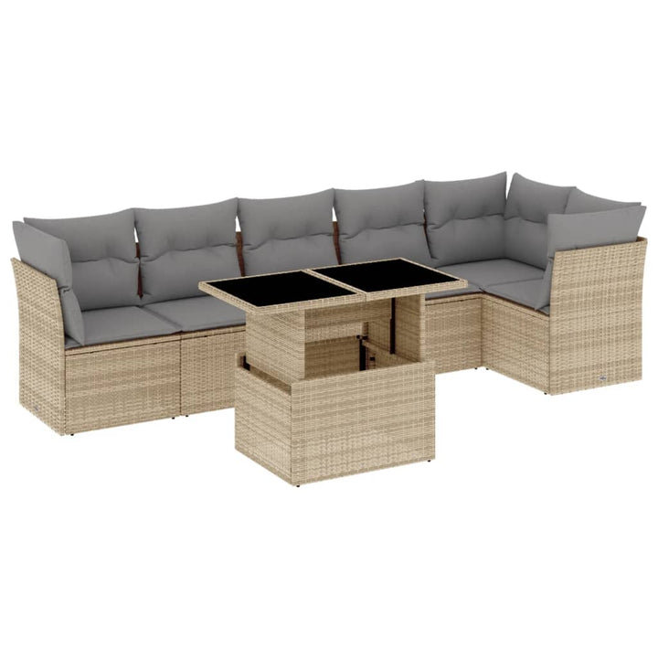 sofasæt til haven 7 dele med hynder polyrattan beige