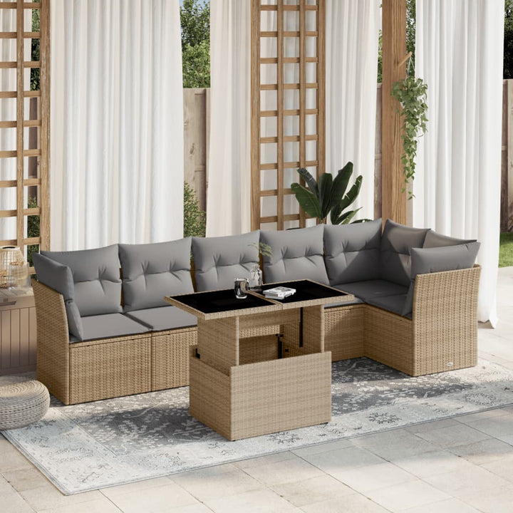 sofasæt til haven 7 dele med hynder polyrattan beige