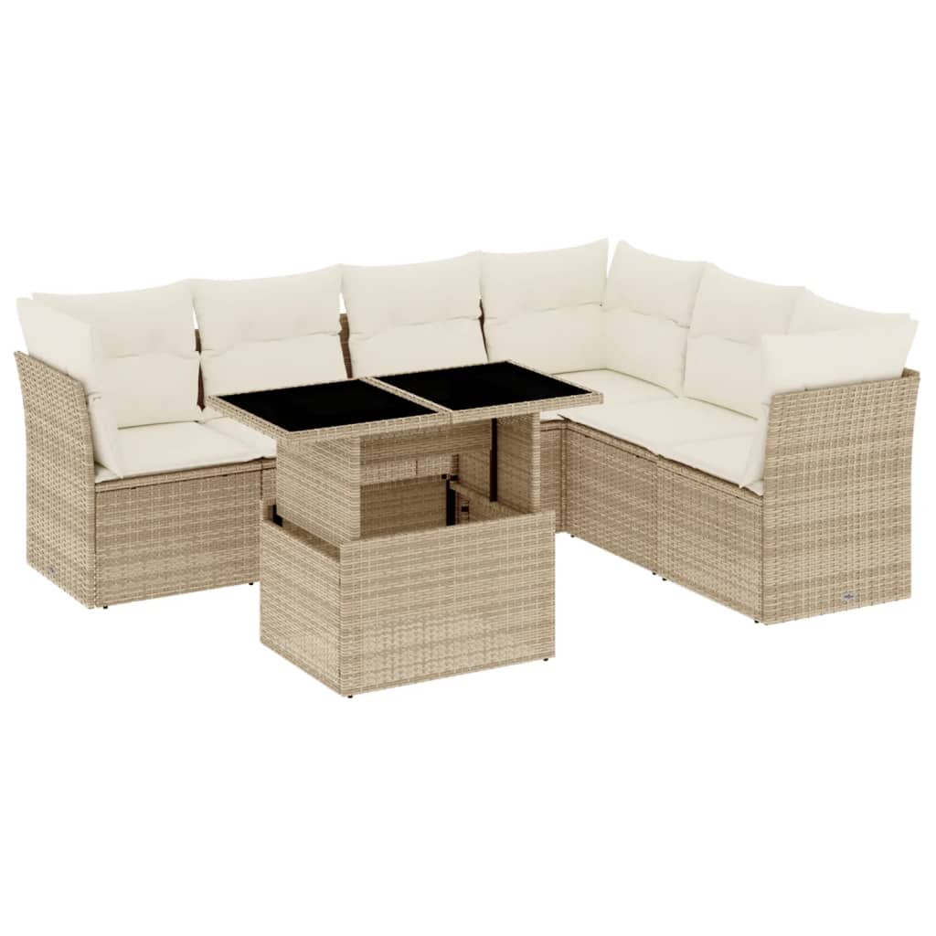 sofasæt til haven 7 dele med hynder polyrattan beige