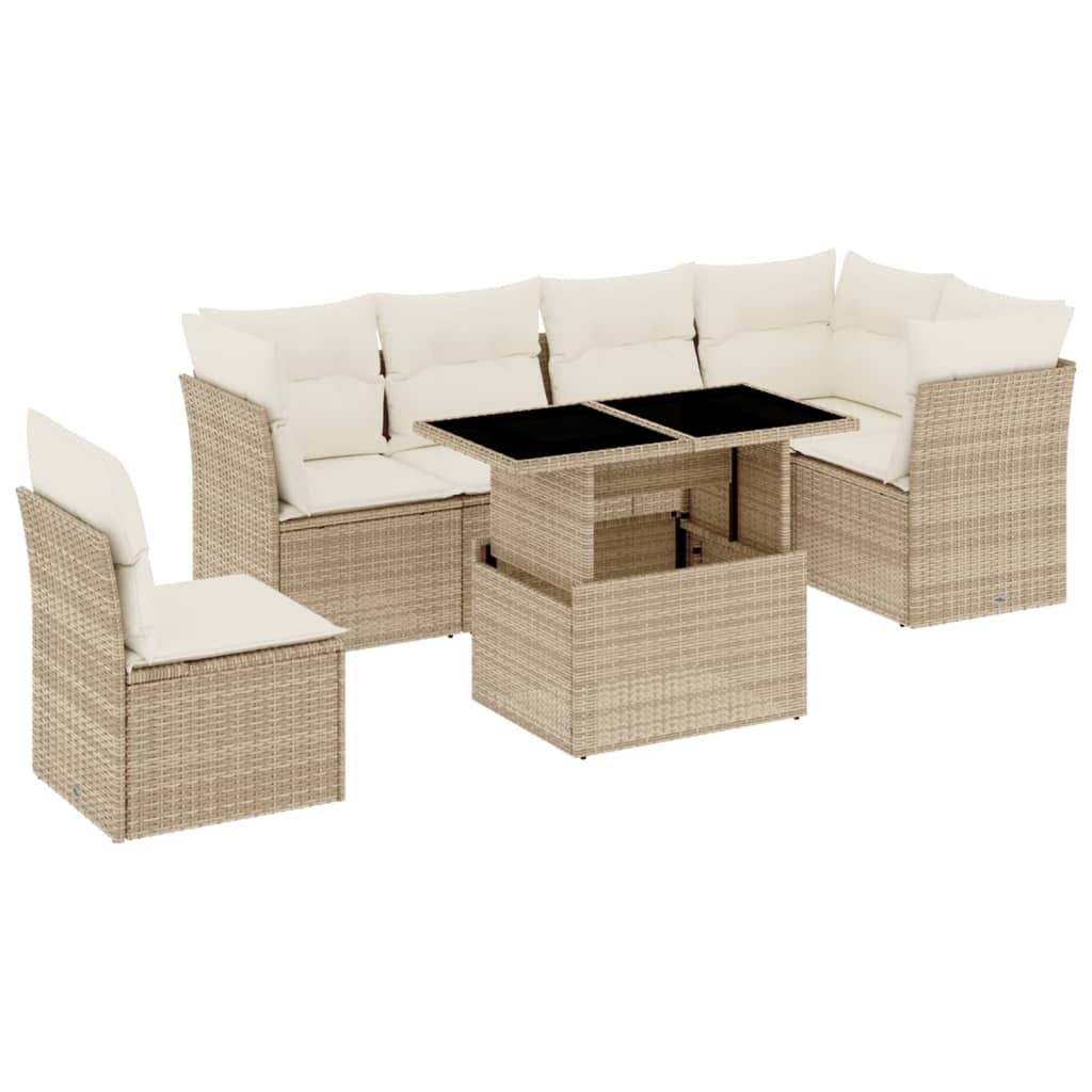 sofasæt til haven 7 dele med hynder polyrattan beige