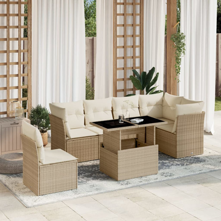 sofasæt til haven 7 dele med hynder polyrattan beige
