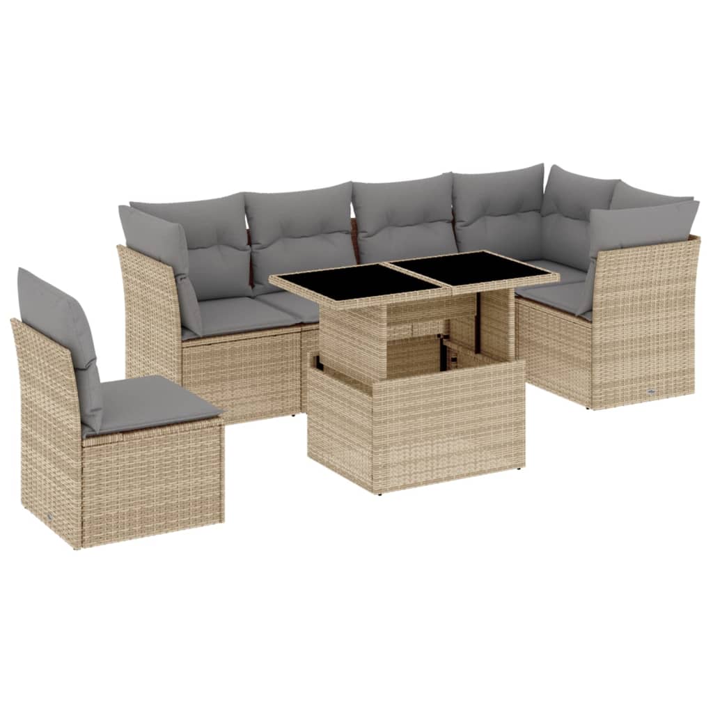 sofasæt til haven 7 dele med hynder polyrattan beige