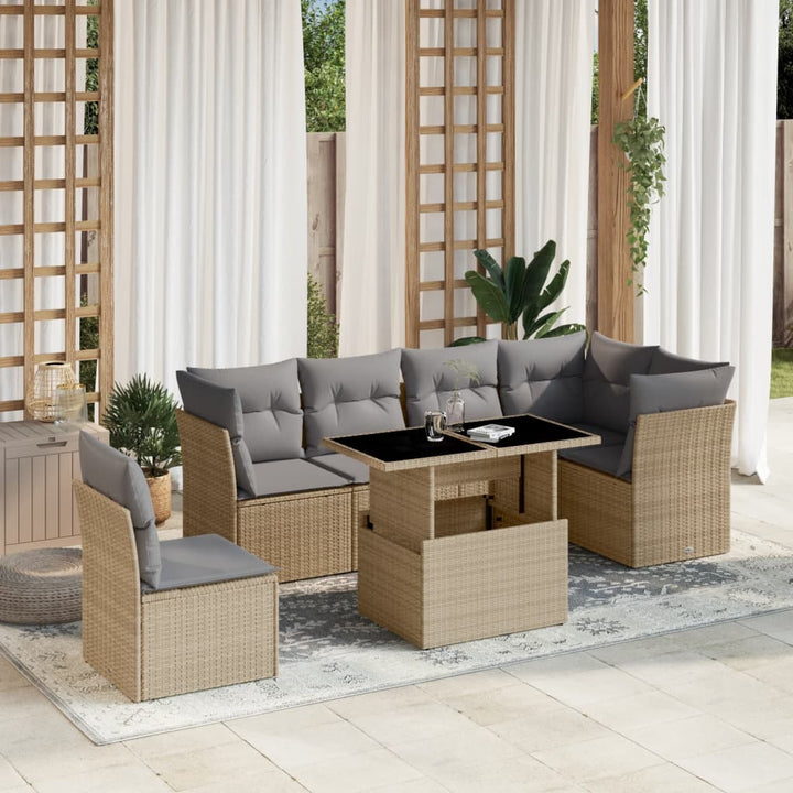sofasæt til haven 7 dele med hynder polyrattan beige