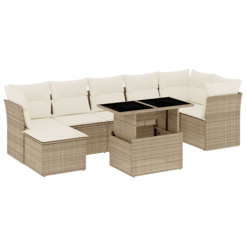 sofasæt til haven 8 dele med hynder polyrattan beige