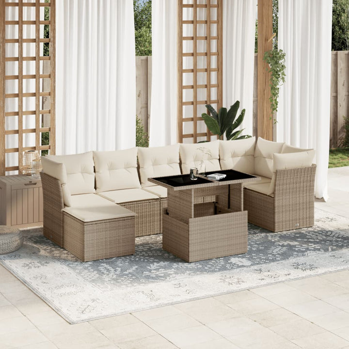 sofasæt til haven 8 dele med hynder polyrattan beige
