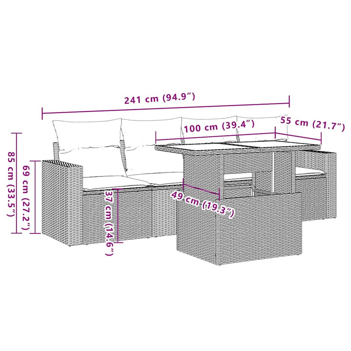 sofasæt til haven 5 dele med hynder polyrattan beige
