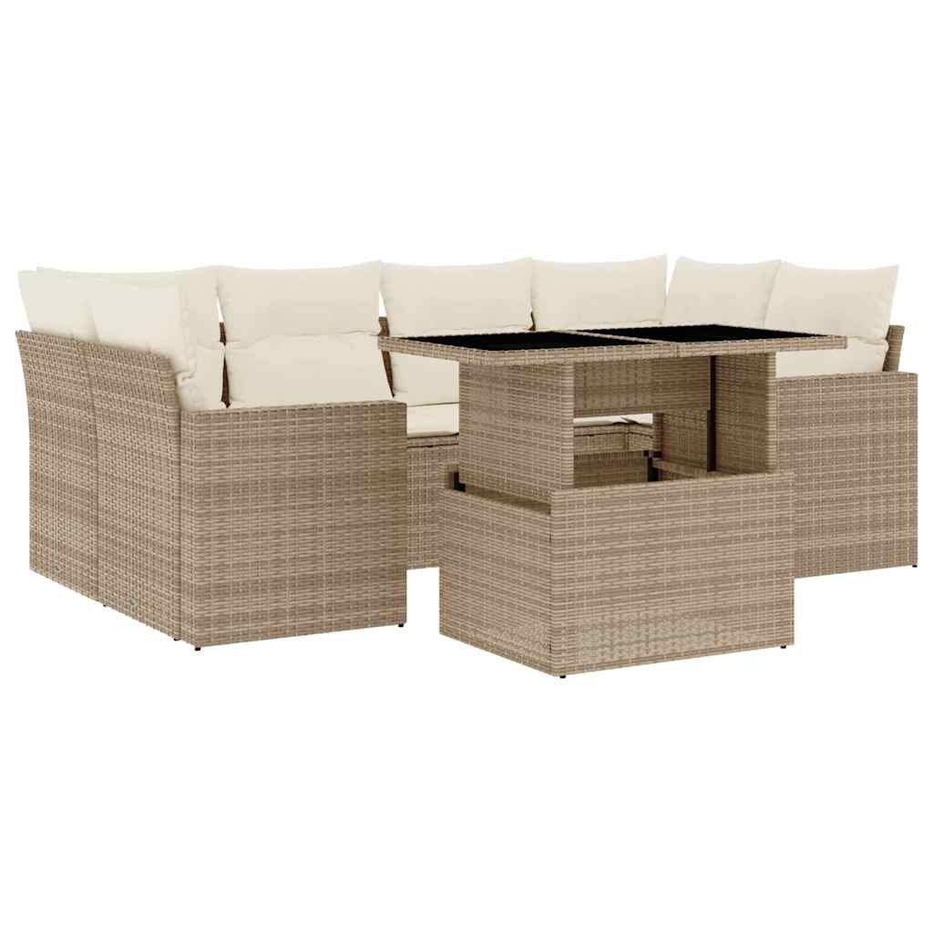 sofasæt til haven 7 dele med hynder polyrattan beige