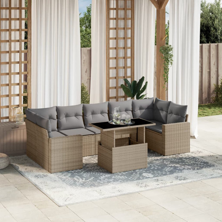 sofasæt til haven 8 dele med hynder polyrattan beige