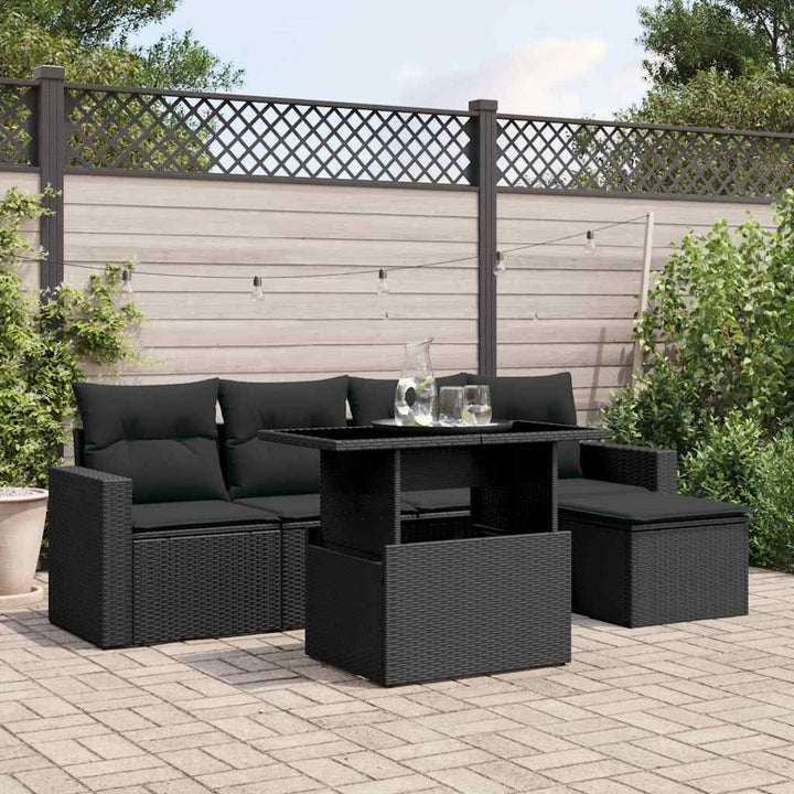 sofasæt til haven 6 dele med hynder polyrattan sort