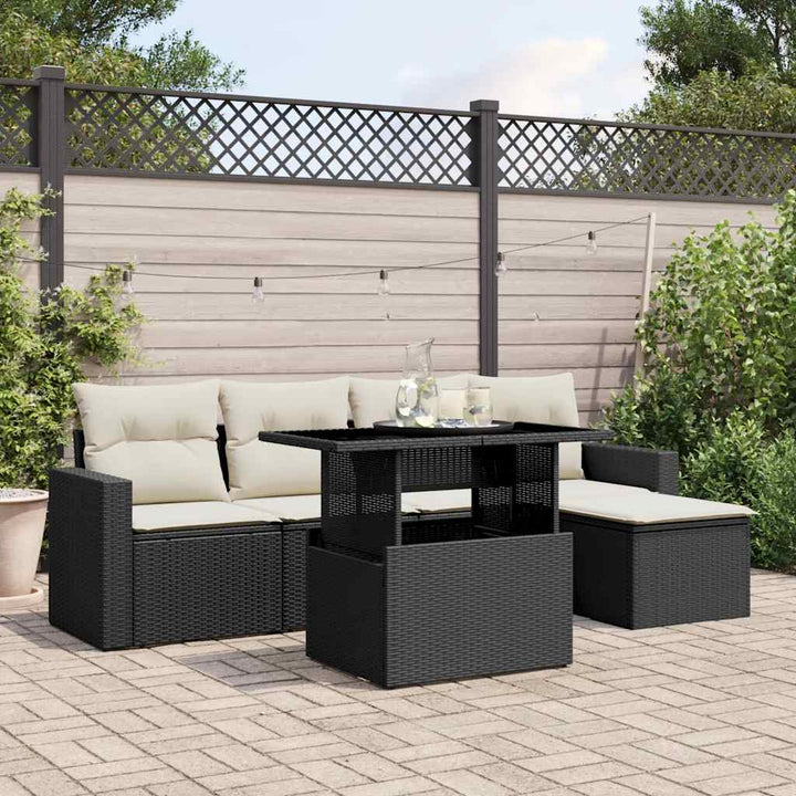 sofasæt til haven 6 dele med hynder polyrattan sort