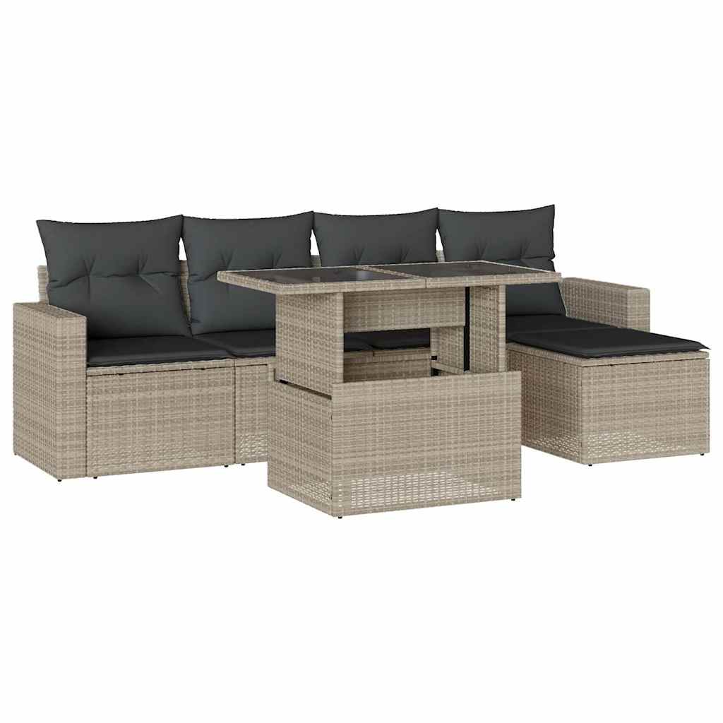 sofasæt til haven 6 dele med hynder polyrattan lysegrå