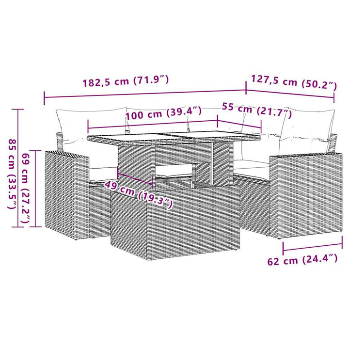sofasæt til haven 5 dele med hynder polyrattan sort