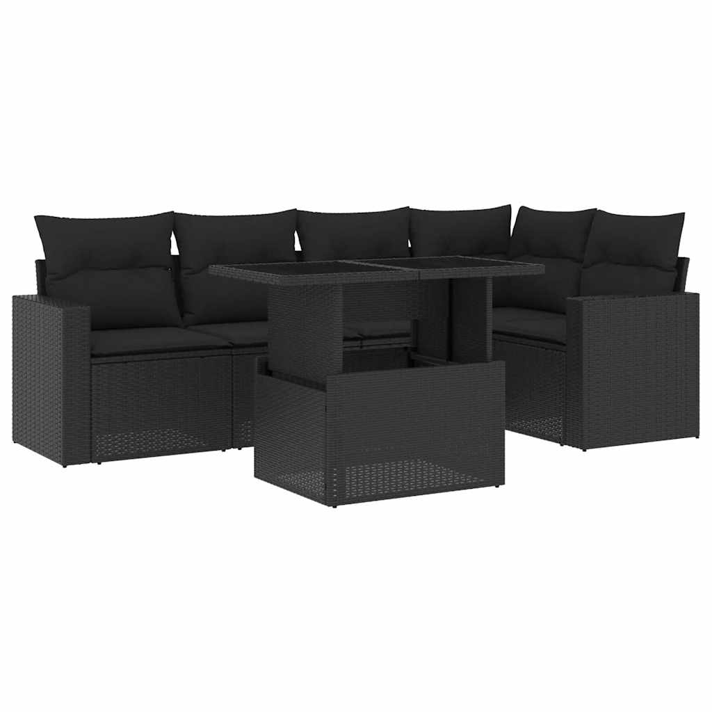 sofasæt til haven 6 dele med hynder polyrattan sort