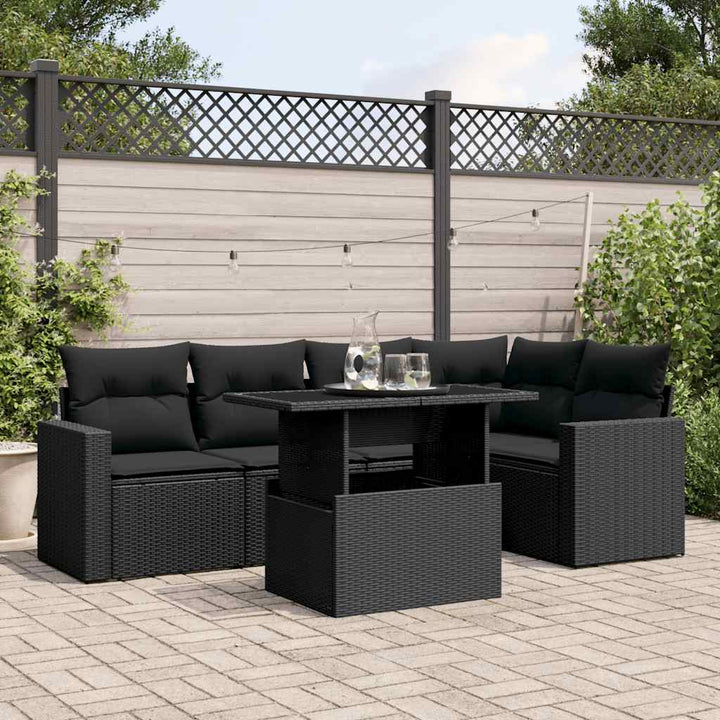 sofasæt til haven 6 dele med hynder polyrattan sort