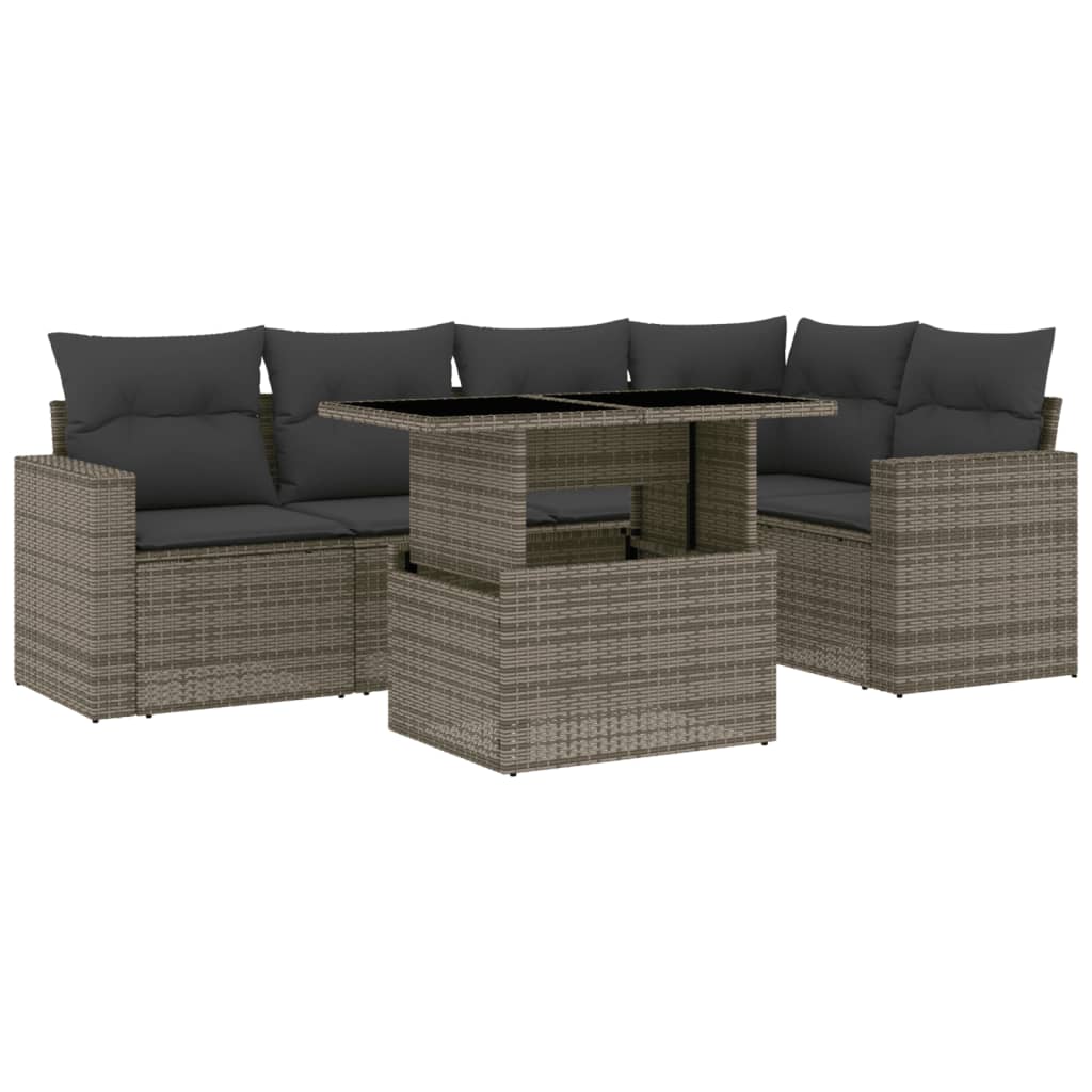 sofasæt til haven 6 dele med hynder polyrattan grå