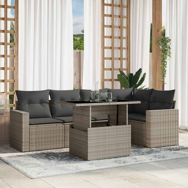 sofasæt til haven 6 dele med hynder polyrattan lysegrå