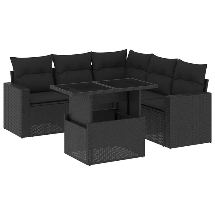 sofasæt til haven 6 dele med hynder polyrattan sort