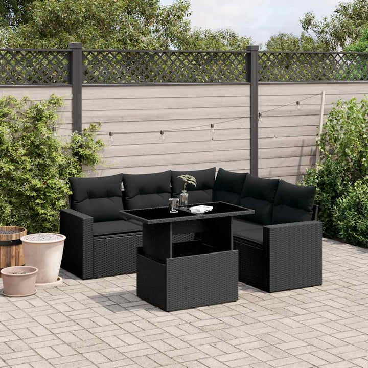 sofasæt til haven 6 dele med hynder polyrattan sort