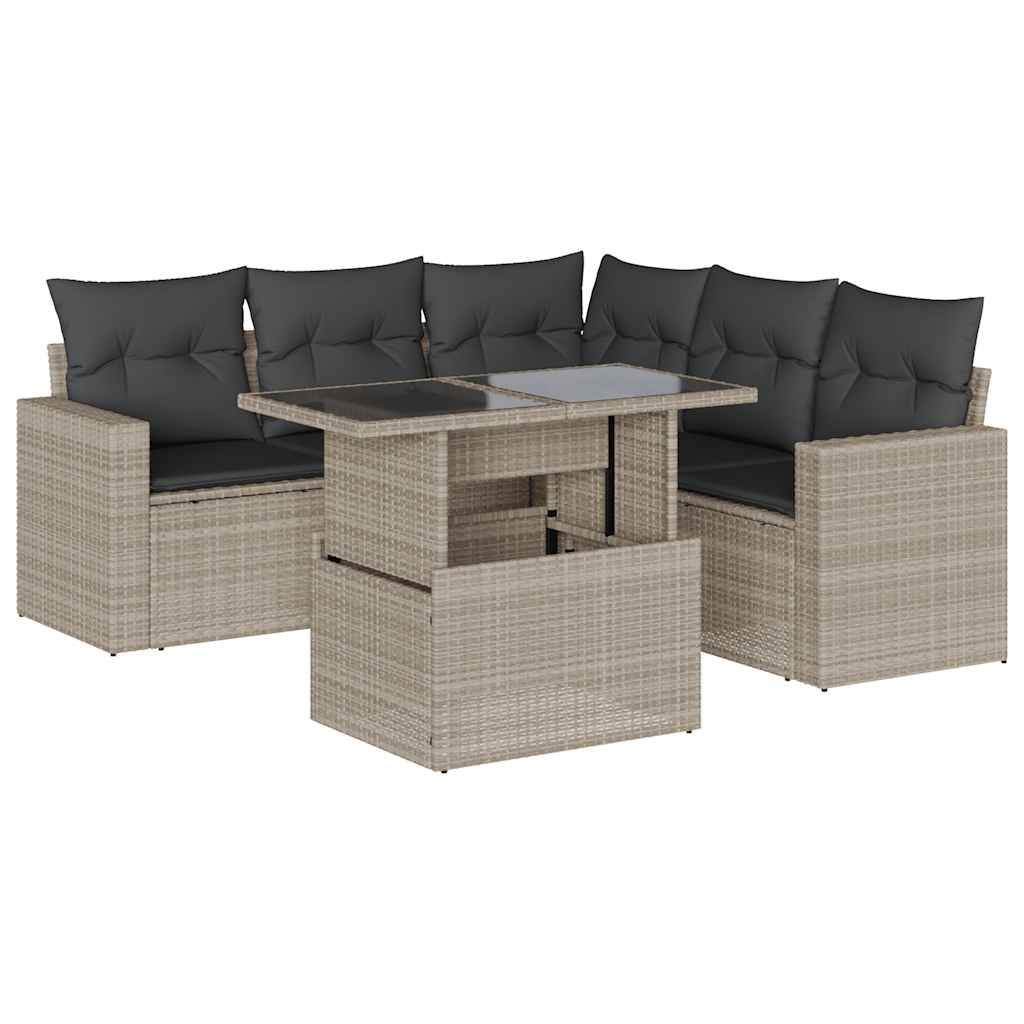 sofasæt til haven 6 dele med hynder polyrattan lysegrå