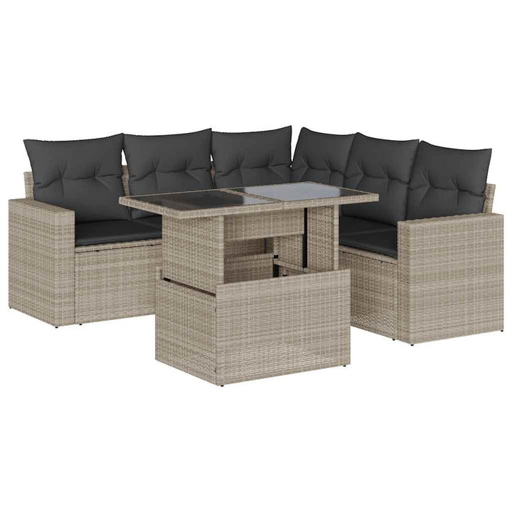 sofasæt til haven 6 dele med hynder polyrattan lysegrå