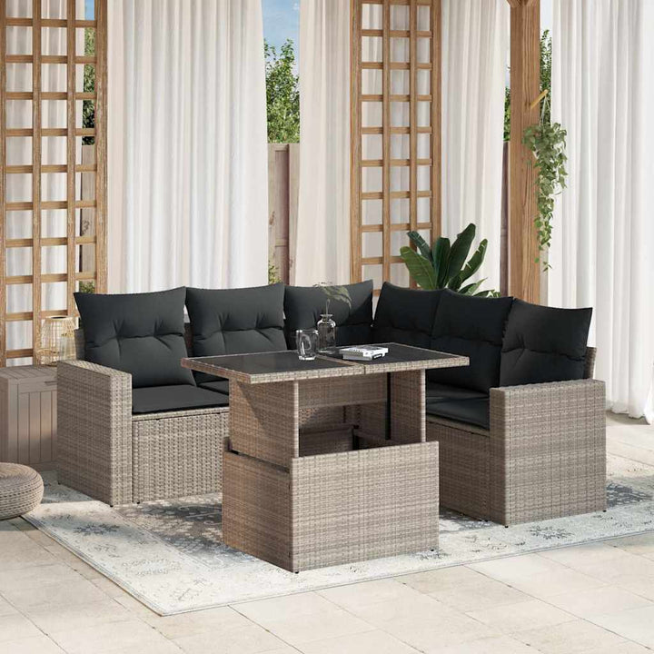 sofasæt til haven 6 dele med hynder polyrattan lysegrå