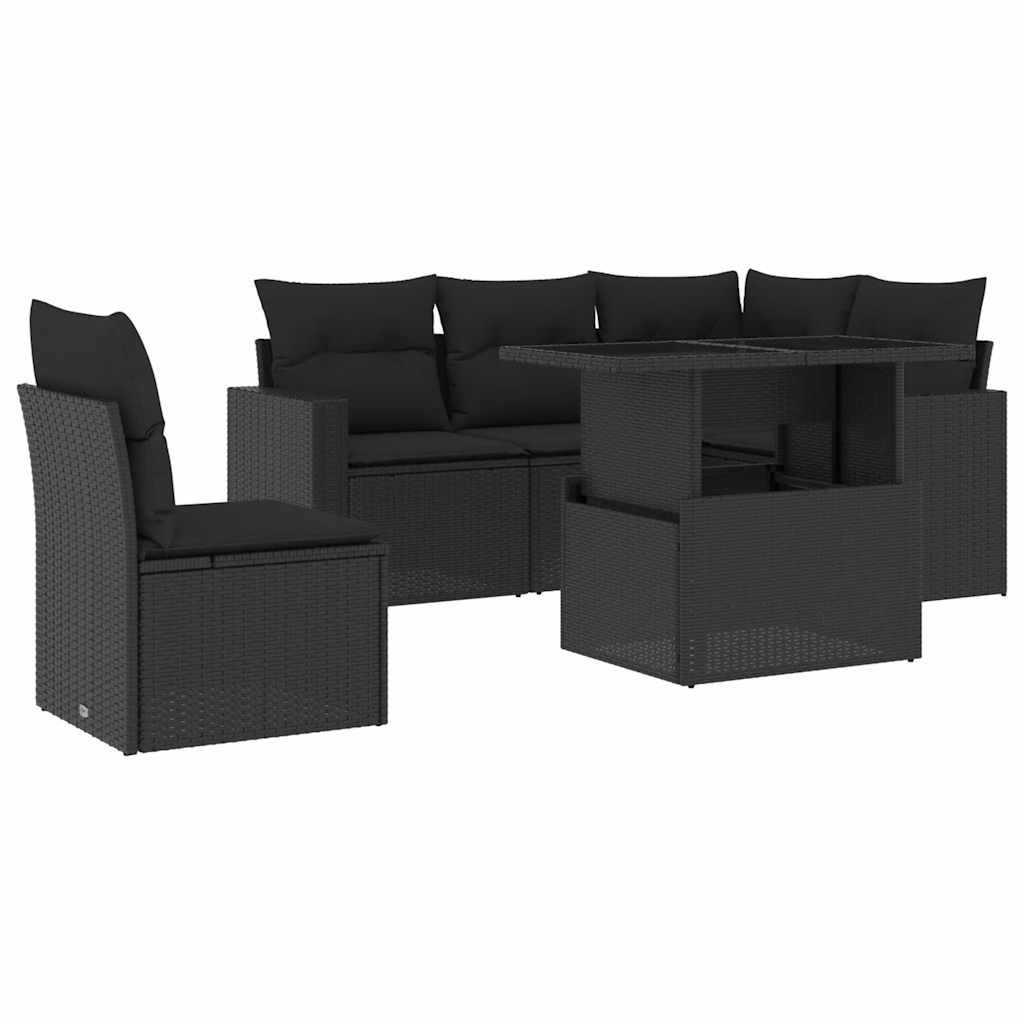 sofasæt til haven 6 dele med hynder polyrattan sort