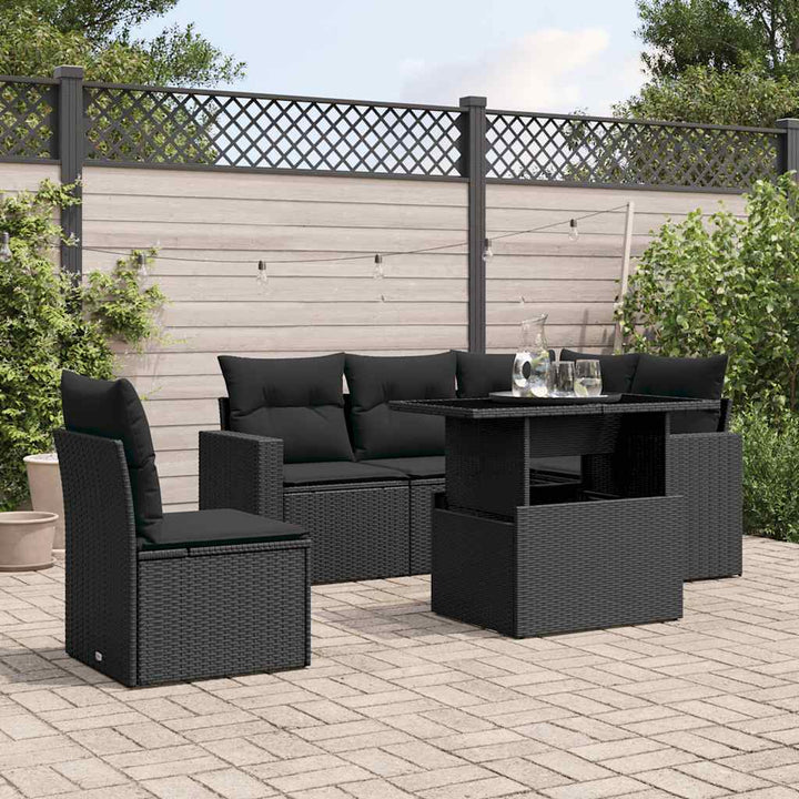 sofasæt til haven 6 dele med hynder polyrattan sort