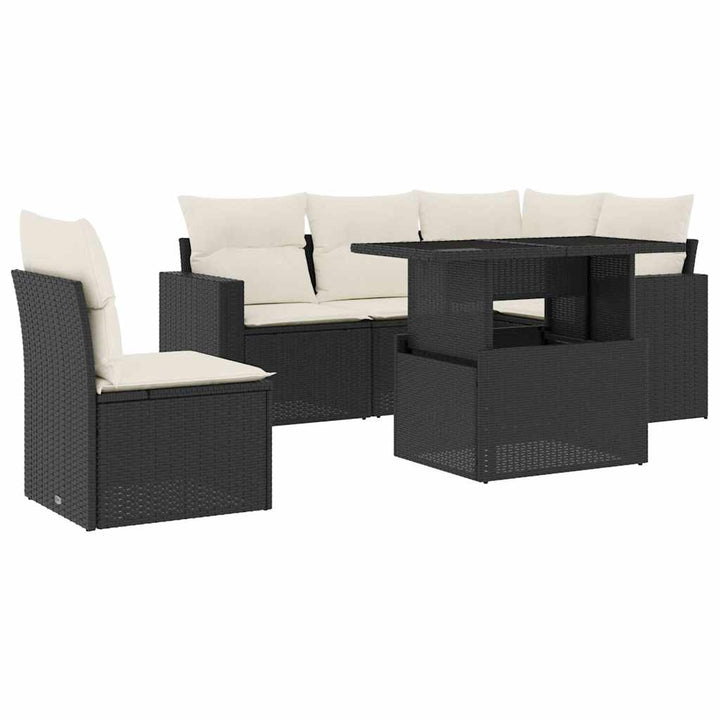 sofasæt til haven 6 dele med hynder polyrattan sort