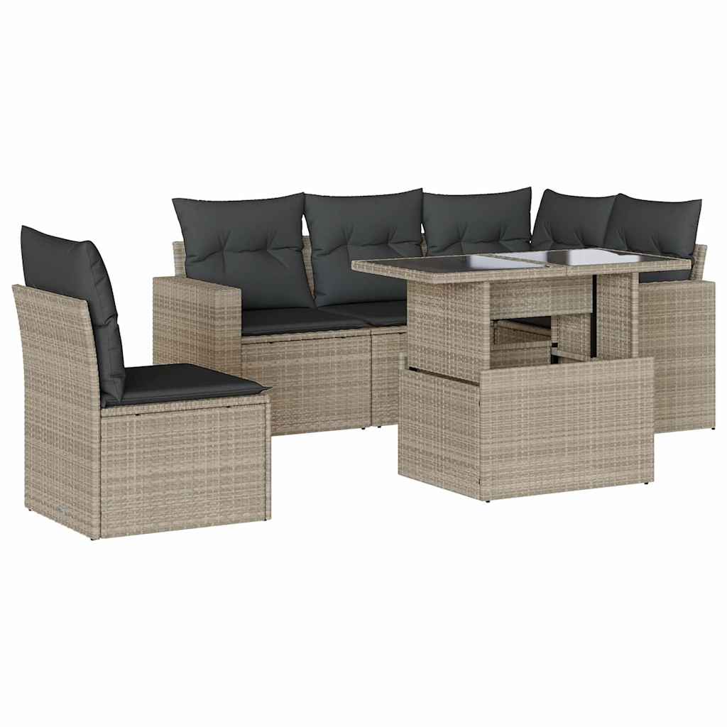 sofasæt til haven 6 dele med hynder polyrattan lysegrå