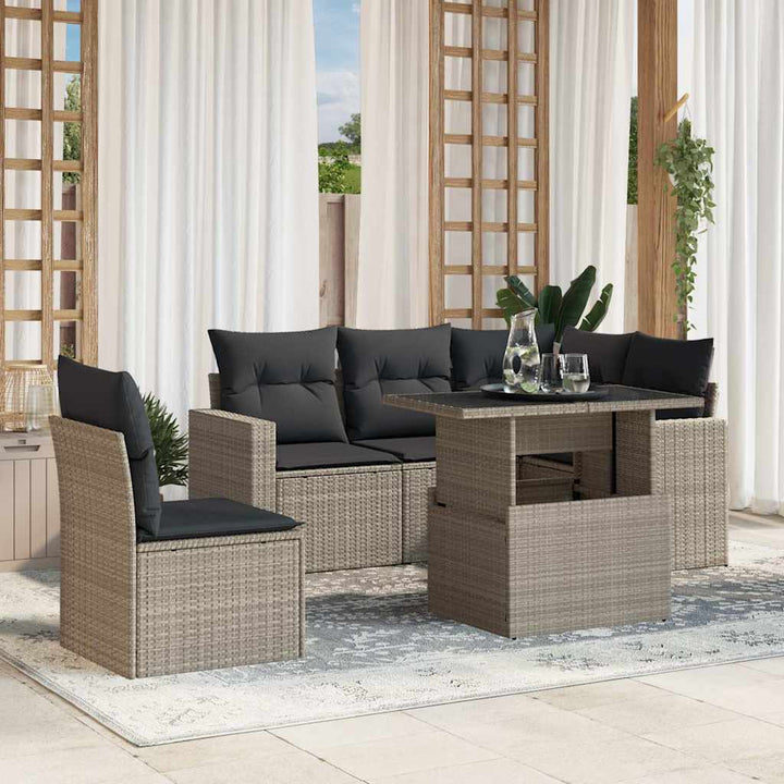 sofasæt til haven 6 dele med hynder polyrattan lysegrå