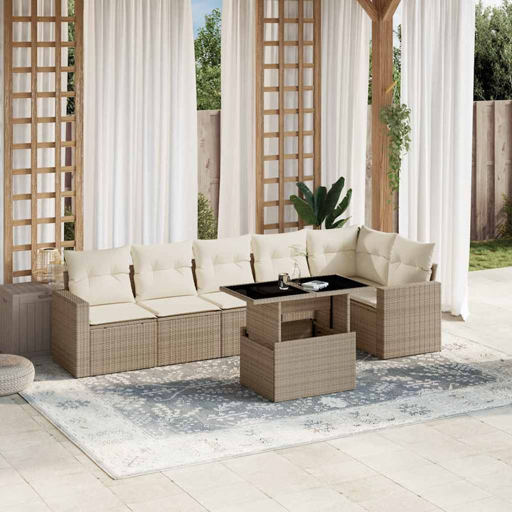 sofasæt til haven 7 dele med hynder polyrattan beige