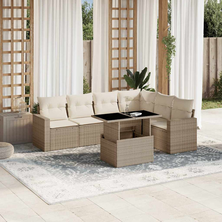 sofasæt til haven 7 dele med hynder polyrattan beige