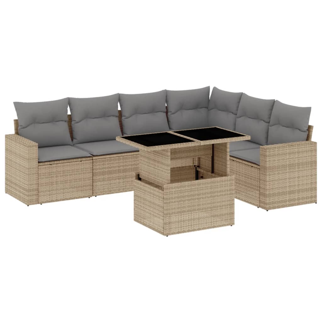 sofasæt til haven 7 dele med hynder polyrattan beige