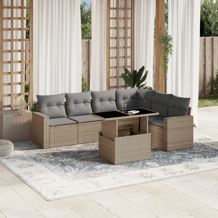 sofasæt til haven 7 dele med hynder polyrattan beige