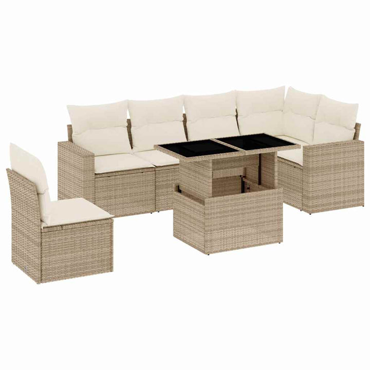 sofasæt til haven 7 dele med hynder polyrattan beige