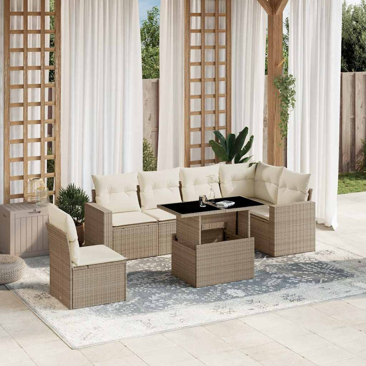 sofasæt til haven 7 dele med hynder polyrattan beige