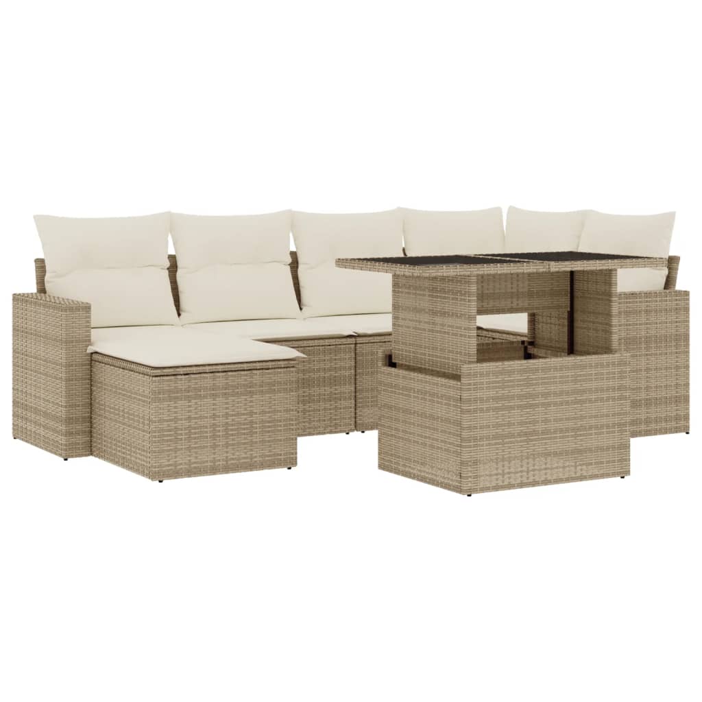 sofasæt til haven 7 dele med hynder polyrattan beige