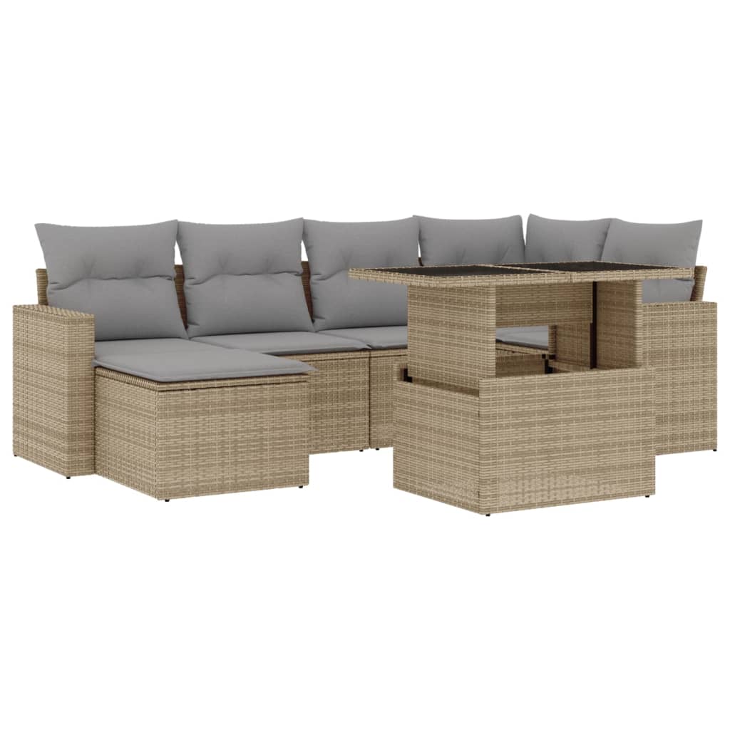 sofasæt til haven 7 dele med hynder polyrattan beige