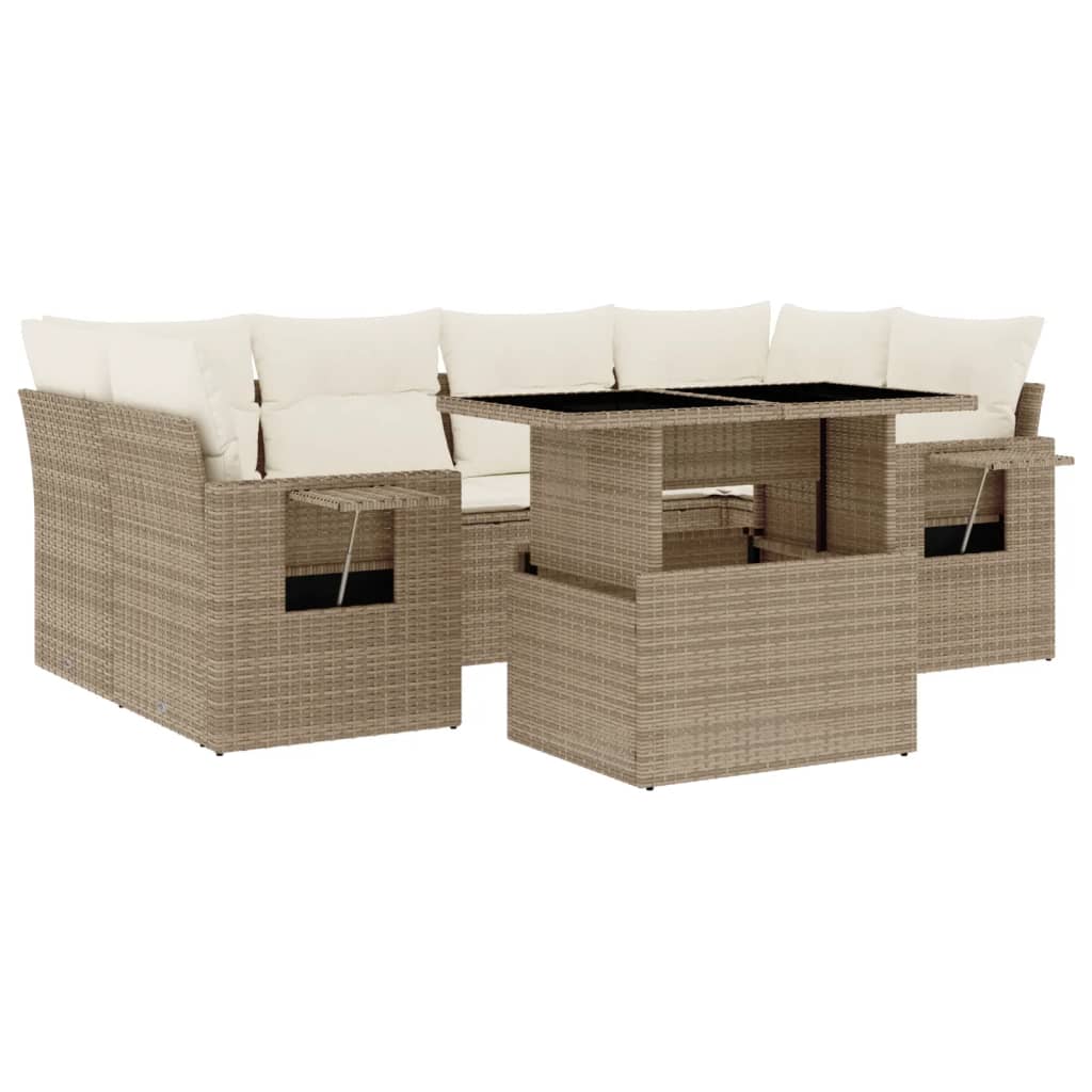 sofasæt til haven 7 dele med hynder polyrattan beige