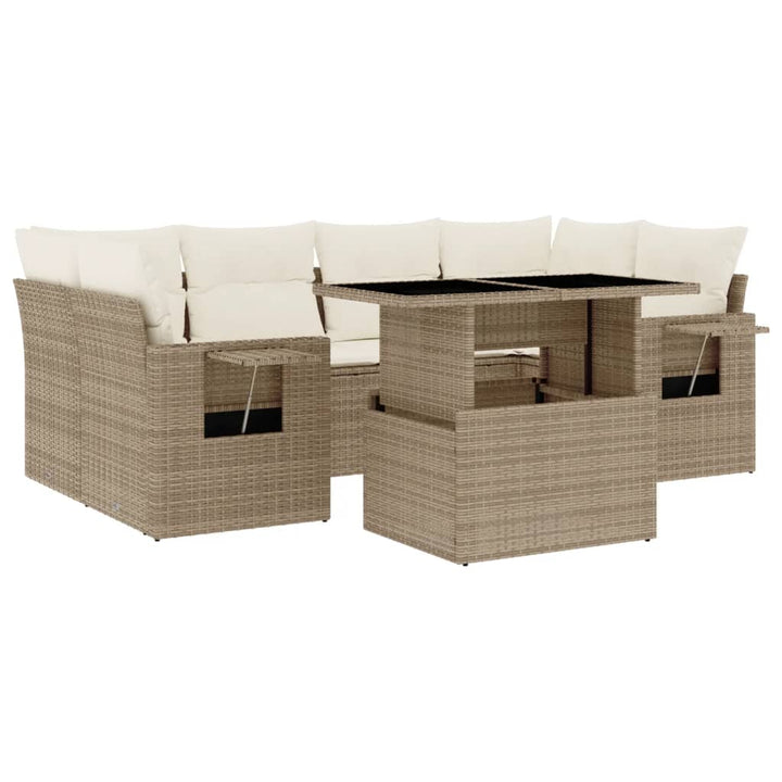sofasæt til haven 7 dele med hynder polyrattan beige