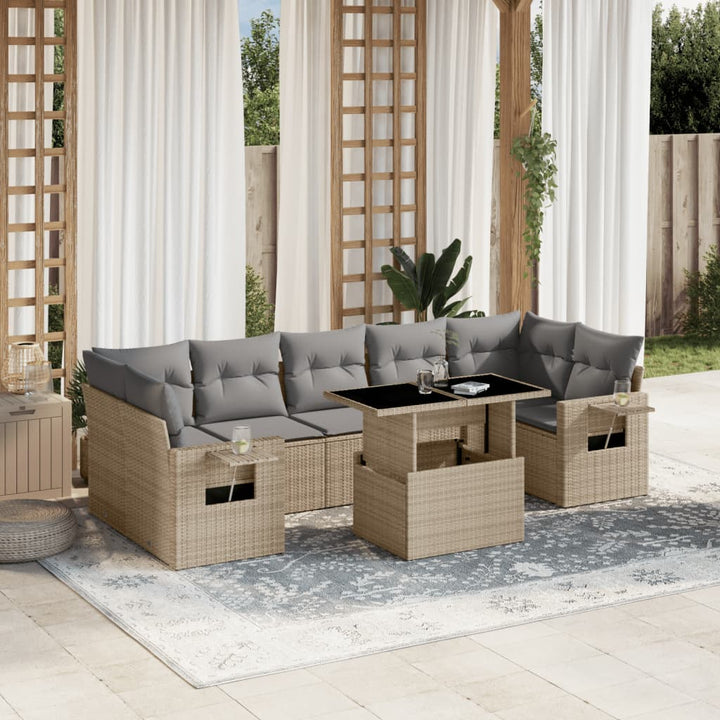 sofasæt til haven 8 dele med hynder polyrattan beige
