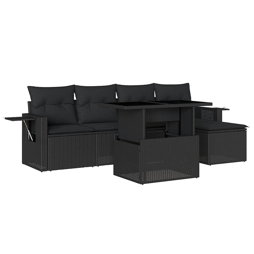 sofasæt til haven 6 dele med hynder polyrattan sort