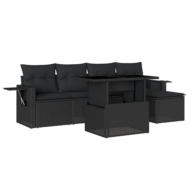sofasæt til haven 6 dele med hynder polyrattan sort